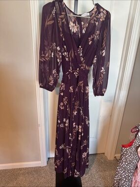 Calvin Klein Plum Floral Tie-Waist Maxi Dress